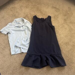 School uniforms tee & dress xs 6-7 Navy Dress blue shirt